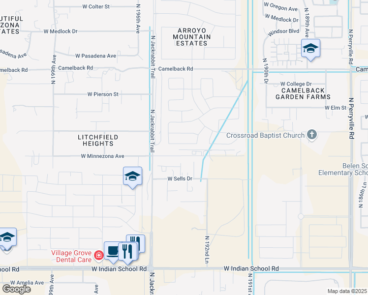 map of restaurants, bars, coffee shops, grocery stores, and more near 19369 West Hazelwood Street in Litchfield Park