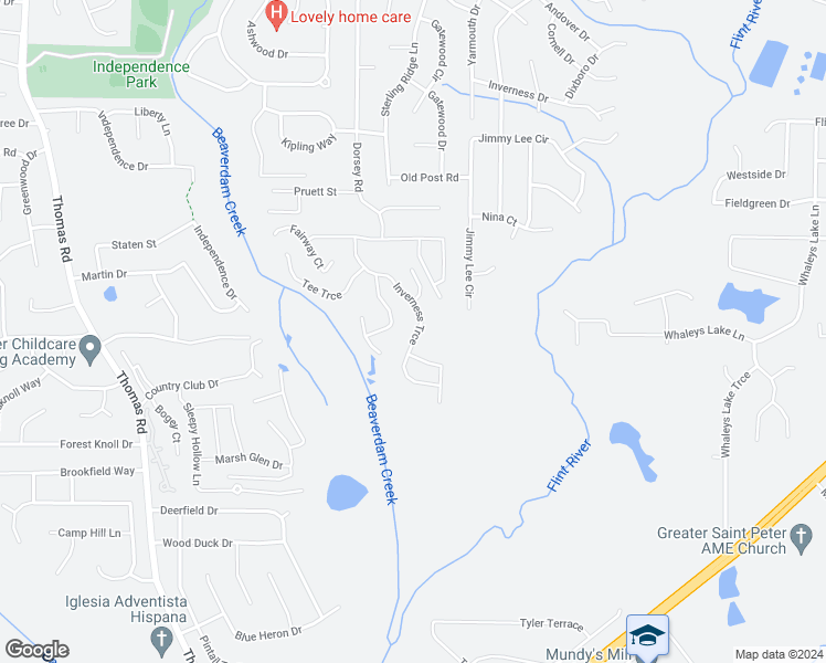 map of restaurants, bars, coffee shops, grocery stores, and more near 102 Inverness Trace in Jonesboro