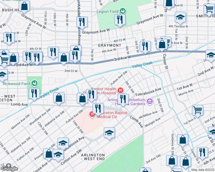 map of restaurants, bars, coffee shops, grocery stores, and more near 617 Alabama Avenue Southwest in Birmingham