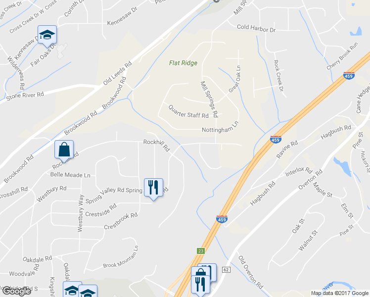 map of restaurants, bars, coffee shops, grocery stores, and more near 3863 Spring Valley Road in Birmingham