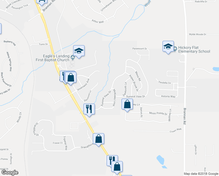 map of restaurants, bars, coffee shops, grocery stores, and more near 149 Summit View Drive in McDonough