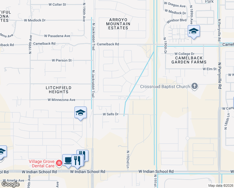 map of restaurants, bars, coffee shops, grocery stores, and more near 19351 West Hazelwood Street in Litchfield Park