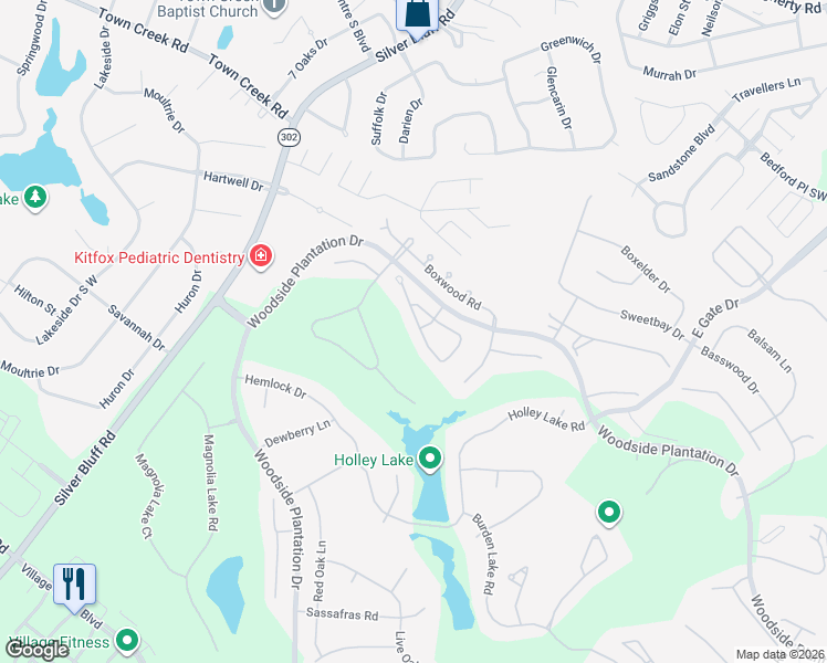 map of restaurants, bars, coffee shops, grocery stores, and more near 44 Juniper Loop in Aiken