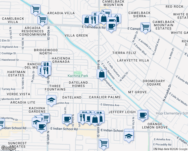 map of restaurants, bars, coffee shops, grocery stores, and more near in Phoenix