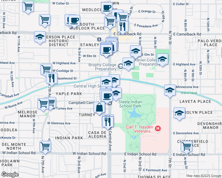 map of restaurants, bars, coffee shops, grocery stores, and more near in Phoenix
