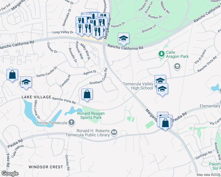 map of restaurants, bars, coffee shops, grocery stores, and more near 30764 Sky Terrace Drive in Temecula