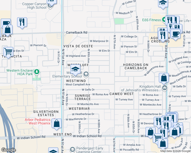map of restaurants, bars, coffee shops, grocery stores, and more near 8822 West Minnezona Avenue in Phoenix