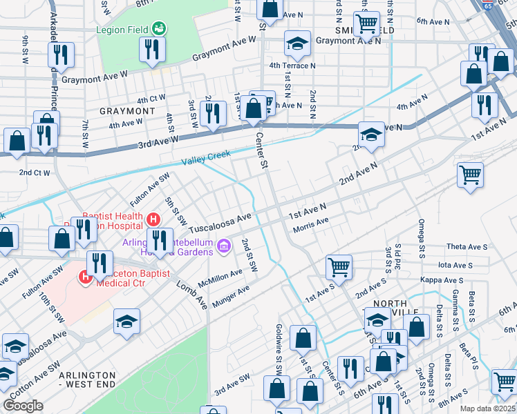 map of restaurants, bars, coffee shops, grocery stores, and more near 106 Tuscaloosa Avenue in Birmingham