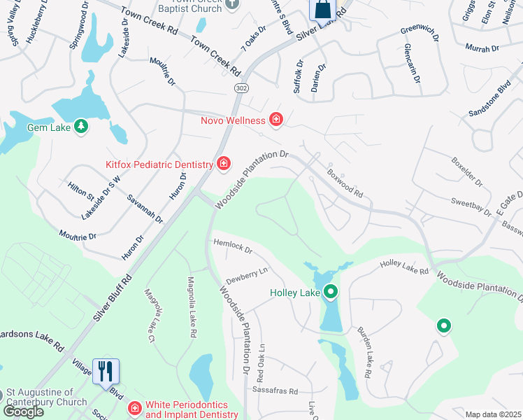 map of restaurants, bars, coffee shops, grocery stores, and more near 255 Willow Lake Drive in Aiken