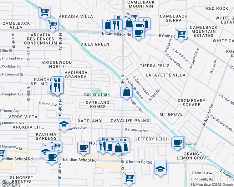 map of restaurants, bars, coffee shops, grocery stores, and more near in Phoenix