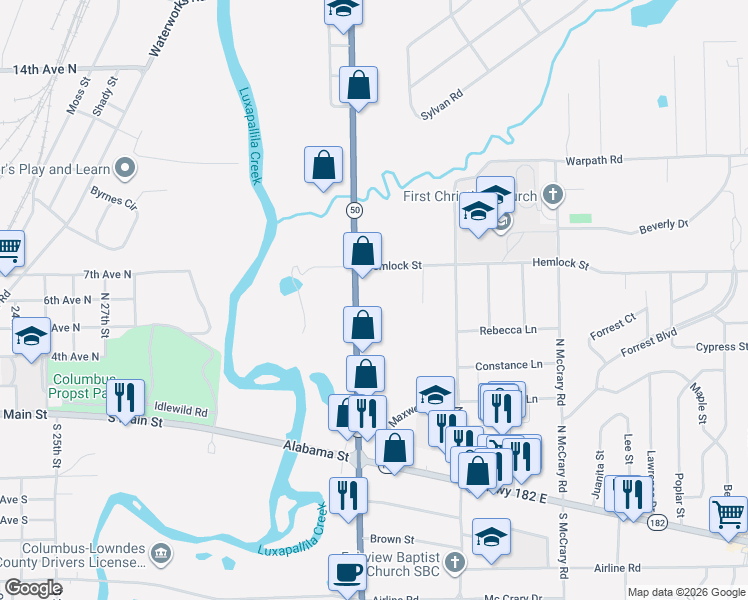 map of restaurants, bars, coffee shops, grocery stores, and more near 1100 Gardner Boulevard in Columbus