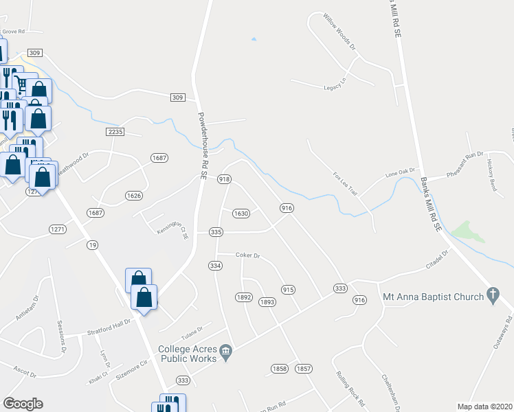 map of restaurants, bars, coffee shops, grocery stores, and more near 41 Vanderbilt Drive in Aiken