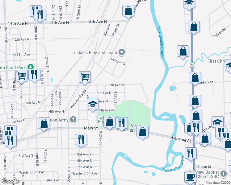 map of restaurants, bars, coffee shops, grocery stores, and more near 2700 6th Avenue North in Columbus