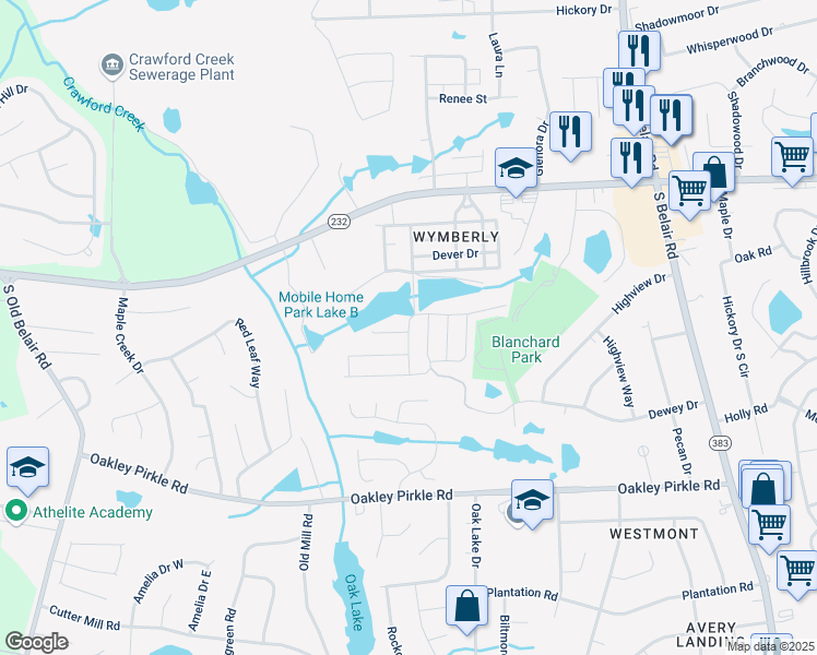 map of restaurants, bars, coffee shops, grocery stores, and more near 4102 Serendipity Court in Augusta