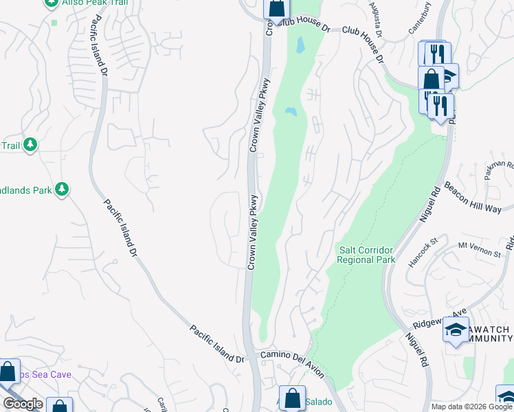 map of restaurants, bars, coffee shops, grocery stores, and more near 31705 West Nine Drive in Laguna Niguel