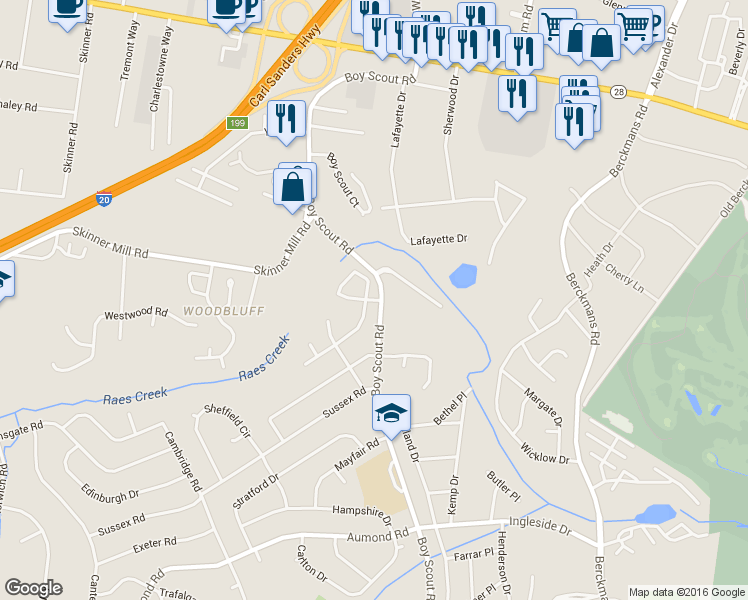 map of restaurants, bars, coffee shops, grocery stores, and more near 326 Boy Scout Road in Augusta