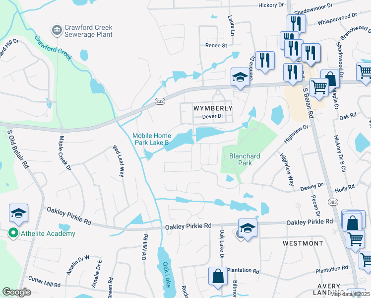 map of restaurants, bars, coffee shops, grocery stores, and more near 4102 Serendipity Court in Augusta
