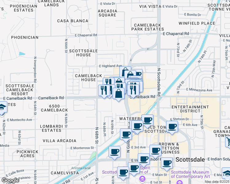 map of restaurants, bars, coffee shops, grocery stores, and more near None in Scottsdale