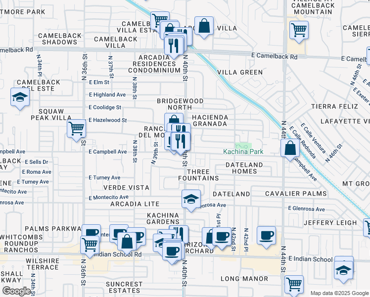 map of restaurants, bars, coffee shops, grocery stores, and more near in Phoenix
