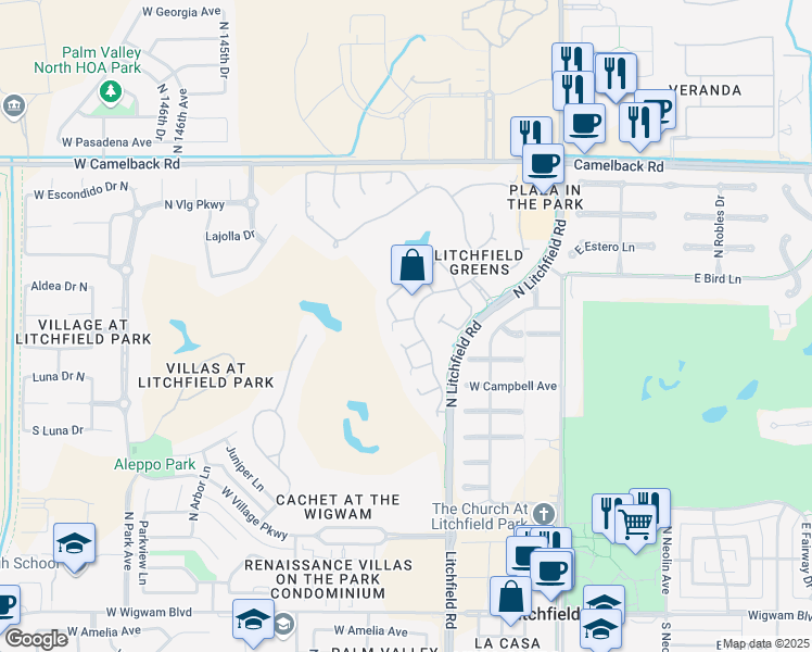 map of restaurants, bars, coffee shops, grocery stores, and more near 14131 West Greenview Circle South in Litchfield Park