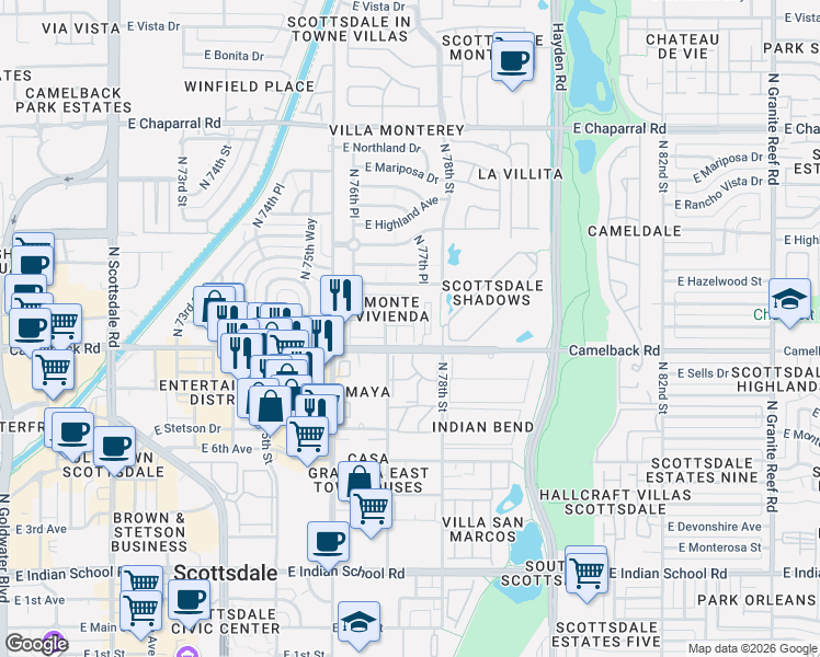 map of restaurants, bars, coffee shops, grocery stores, and more near in Scottsdale