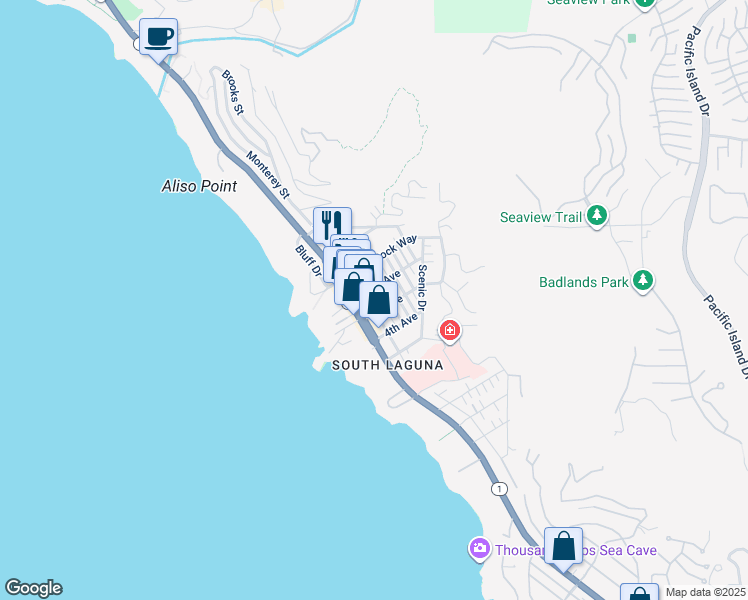 map of restaurants, bars, coffee shops, grocery stores, and more near 31702 Coast Highway in Laguna Beach
