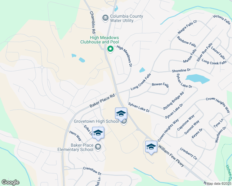 map of restaurants, bars, coffee shops, grocery stores, and more near Baker Place Road in Columbia County