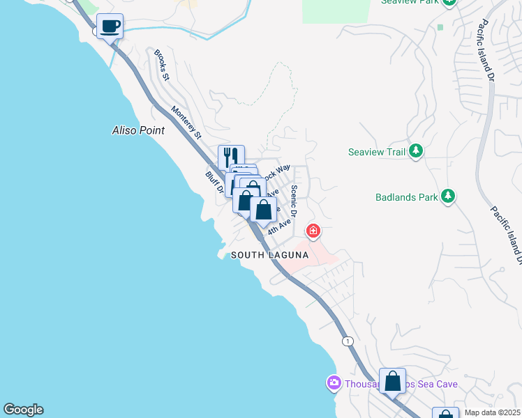 map of restaurants, bars, coffee shops, grocery stores, and more near 31702 Coast Highway in Laguna Beach