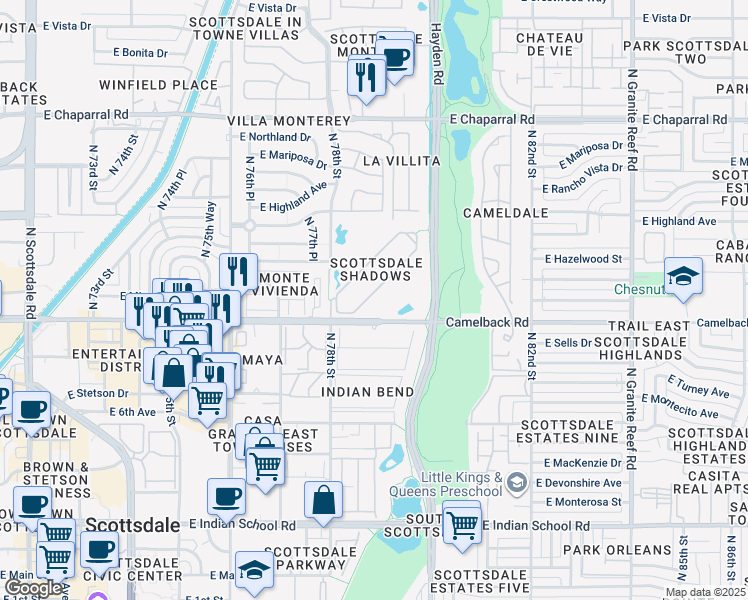 map of restaurants, bars, coffee shops, grocery stores, and more near Camelback Road in Scottsdale