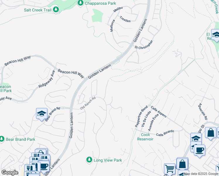 map of restaurants, bars, coffee shops, grocery stores, and more near 2 O Hill Ridge in Laguna Niguel