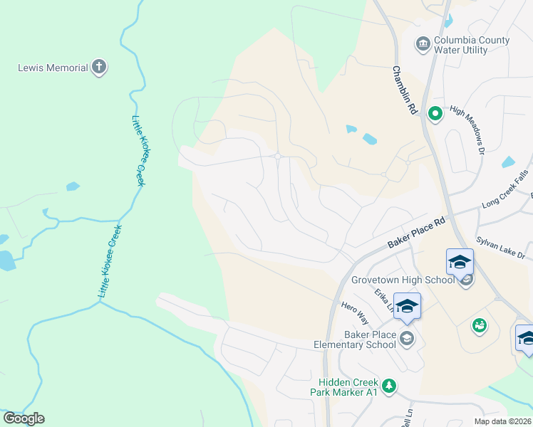 map of restaurants, bars, coffee shops, grocery stores, and more near 577 Baker Place Lane in Grovetown