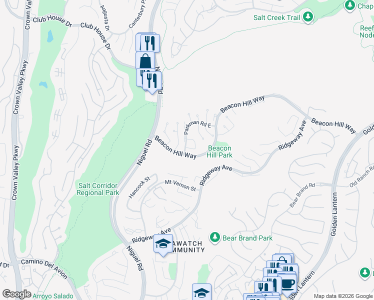map of restaurants, bars, coffee shops, grocery stores, and more near 1521 Terrace Circle in Laguna Niguel