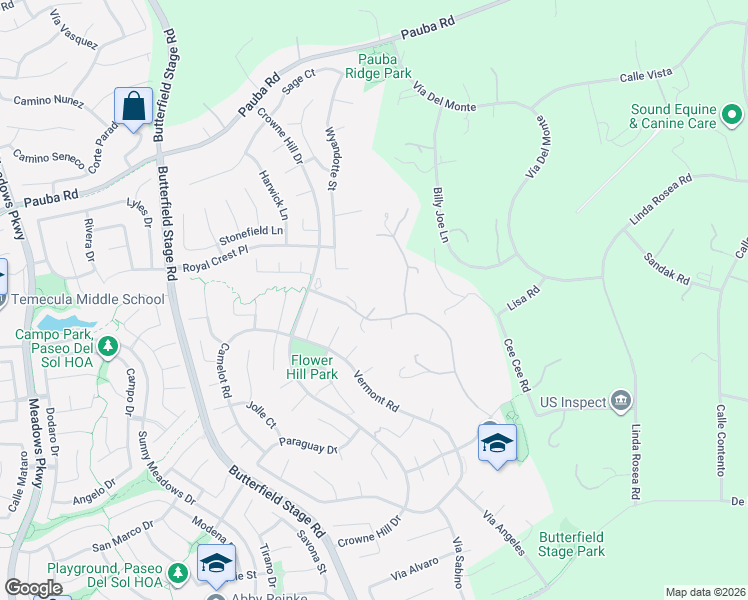 map of restaurants, bars, coffee shops, grocery stores, and more near 33140 Wolfe Street in Temecula