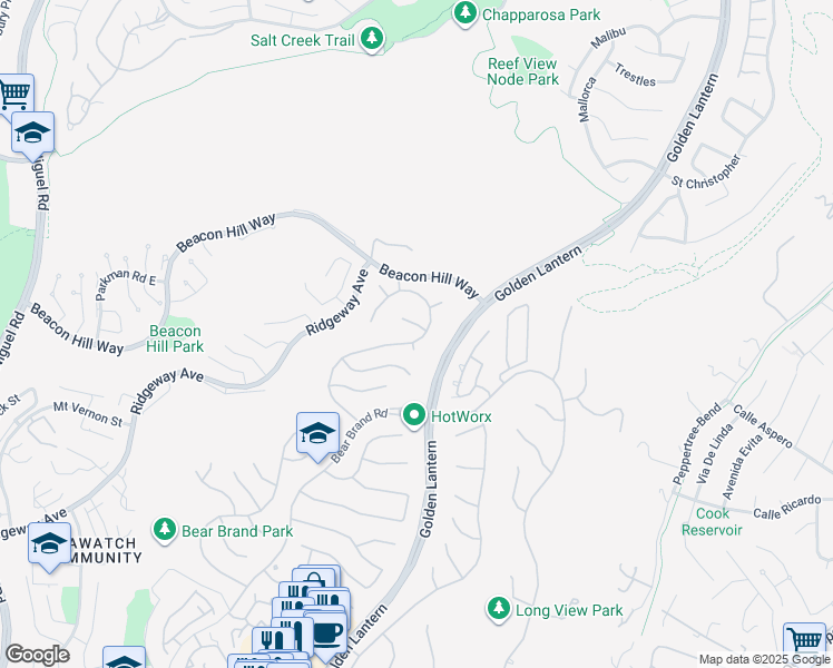 map of restaurants, bars, coffee shops, grocery stores, and more near 10 Gladstone Lane in Laguna Niguel