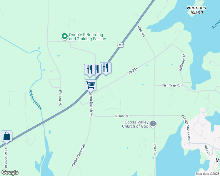 map of restaurants, bars, coffee shops, grocery stores, and more near 45 Old Road Way in St. Clair County