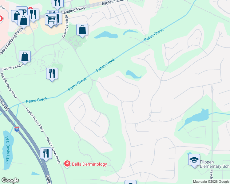 map of restaurants, bars, coffee shops, grocery stores, and more near 210 Eagles Landing Way in McDonough