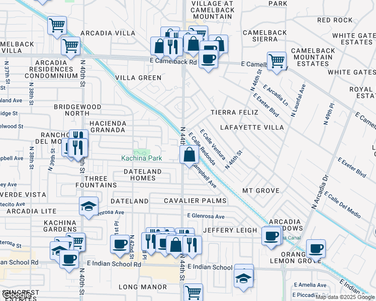 map of restaurants, bars, coffee shops, grocery stores, and more near in Phoenix