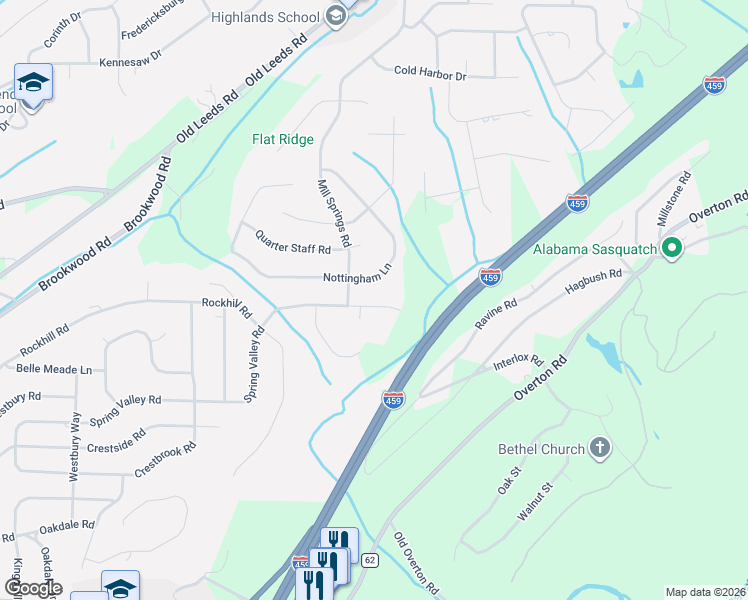 map of restaurants, bars, coffee shops, grocery stores, and more near 3925 Spring Valley Road in Birmingham