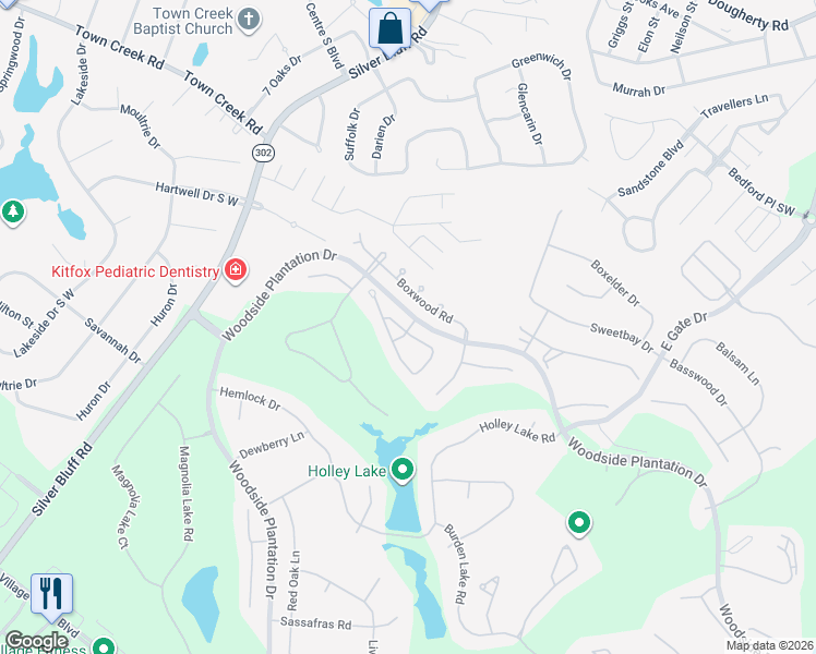 map of restaurants, bars, coffee shops, grocery stores, and more near 88 Juniper Loop in Aiken