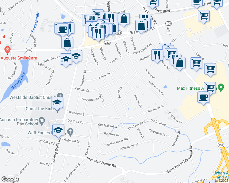 map of restaurants, bars, coffee shops, grocery stores, and more near 3971 Almon Drive in Martinez