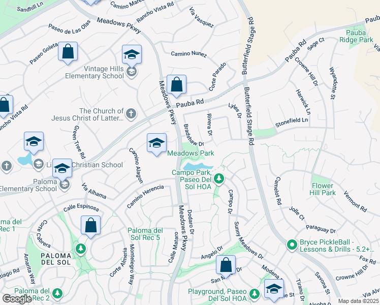 map of restaurants, bars, coffee shops, grocery stores, and more near 42070 Meadows Parkway in Temecula