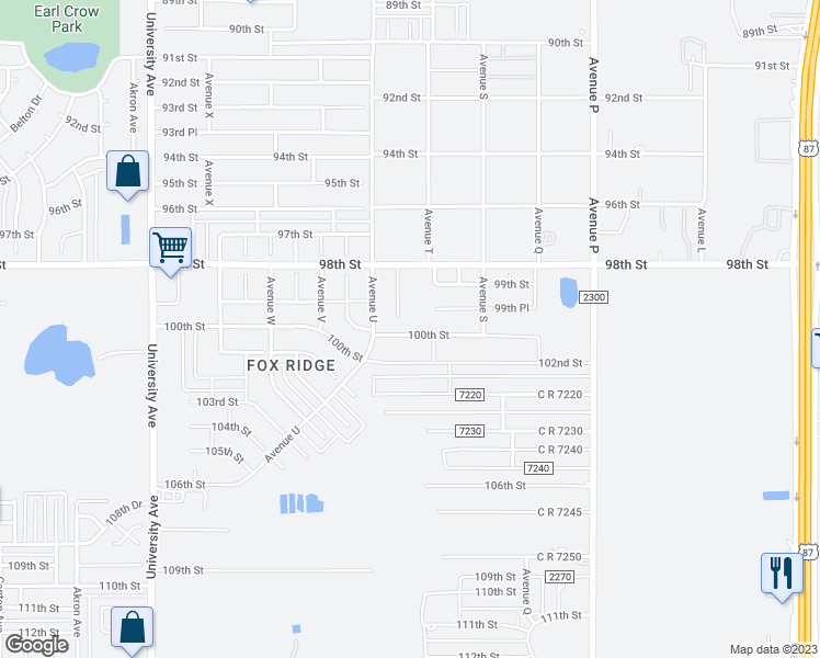 map of restaurants, bars, coffee shops, grocery stores, and more near 2010 100th Street in Lubbock