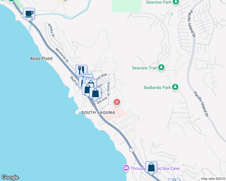 map of restaurants, bars, coffee shops, grocery stores, and more near 31721 Mar Vista Avenue in Laguna Beach