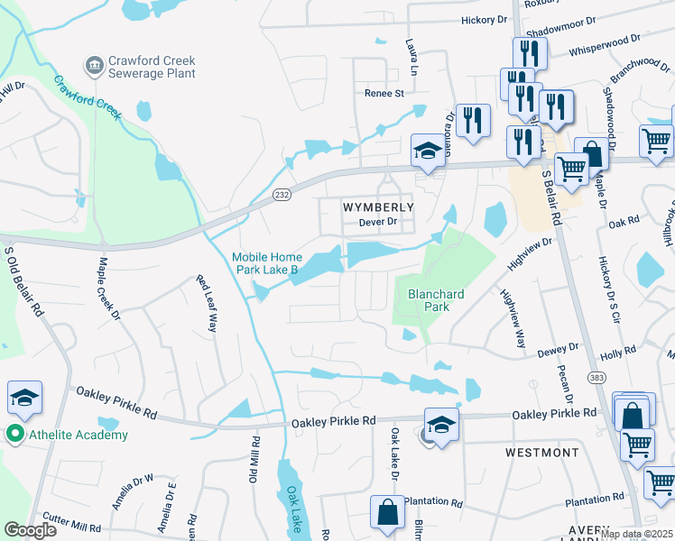 map of restaurants, bars, coffee shops, grocery stores, and more near 4102 Serendipity Court in Augusta