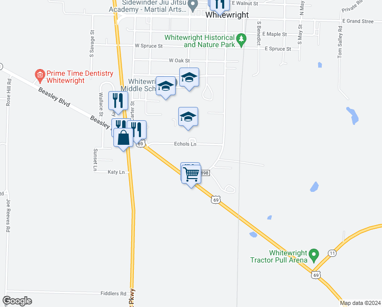 map of restaurants, bars, coffee shops, grocery stores, and more near in Whitewright