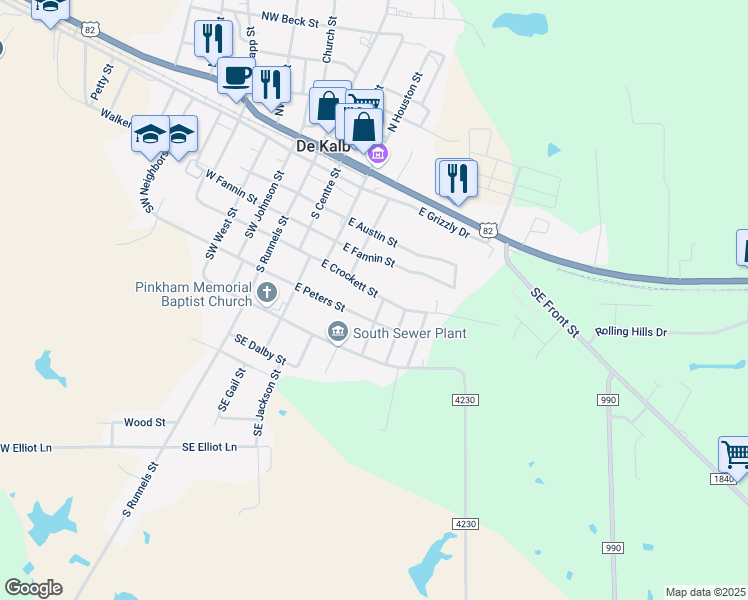map of restaurants, bars, coffee shops, grocery stores, and more near 421 Howell Street in De Kalb