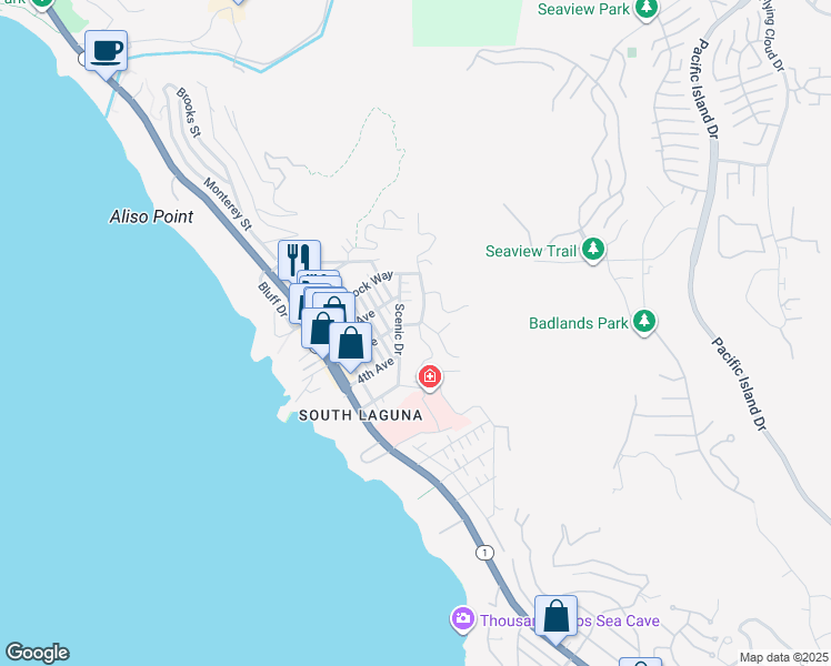 map of restaurants, bars, coffee shops, grocery stores, and more near 31721 Mar Vista Avenue in Laguna Beach