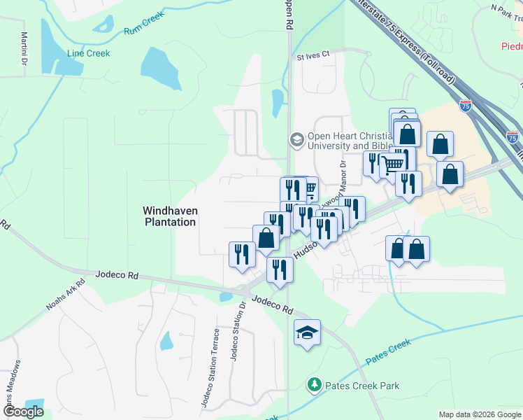 map of restaurants, bars, coffee shops, grocery stores, and more near 112 Vincent Avenue in Stockbridge
