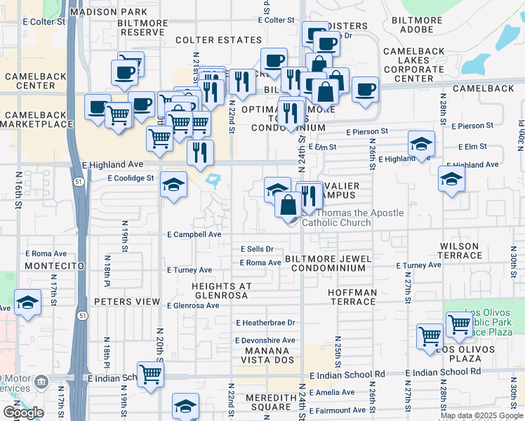map of restaurants, bars, coffee shops, grocery stores, and more near 13201 N Stone View Trail in Fountain Hills