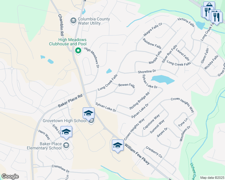map of restaurants, bars, coffee shops, grocery stores, and more near 500 Midland Psge in Grovetown